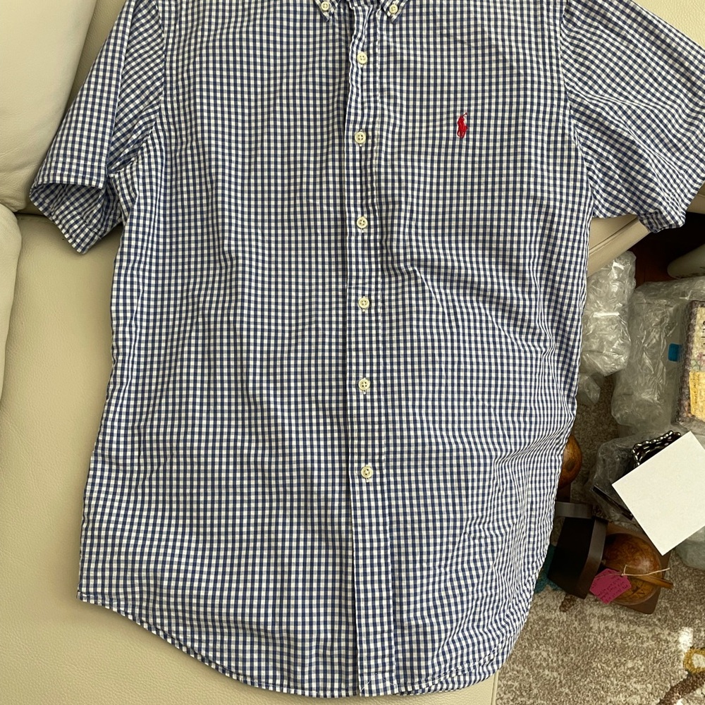 Polo by Ralph Lauren Men's Navy and White Gingham Shirt. Size medium